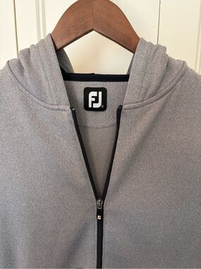 FootJoy Gray Hooded Full-Zip Pullover with Black Trim